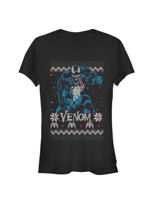 Junior's Marvel Ugly Christmas Venom Pose T-shirt