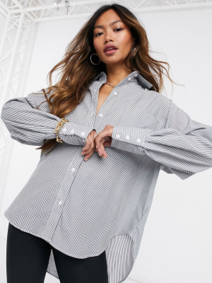 Asos Design Oversized Dad Shirt In Black And White Stripe