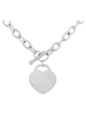 Women's Stainless Steel Heart Tag Toggle Clasp Necklace (18") - West Coast Jewelry