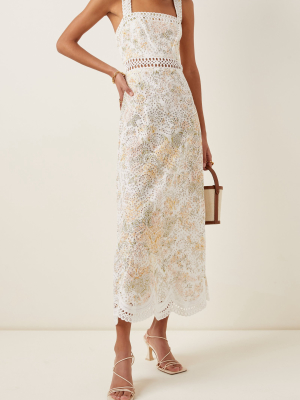 Amelie Embroidered Floral Linen-cotton Midi Dress