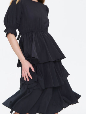 Tiered Flounce-hem Midi Dress