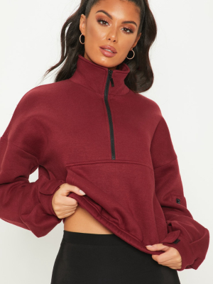 Burgundy Oversized Zip Front Sweater