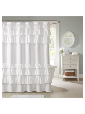 Solid Ruffle Shower Curtain Solid White