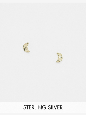 Kingsley Ryan Sterling Silver Gold Plated Earrings In Crescent Moon Stud