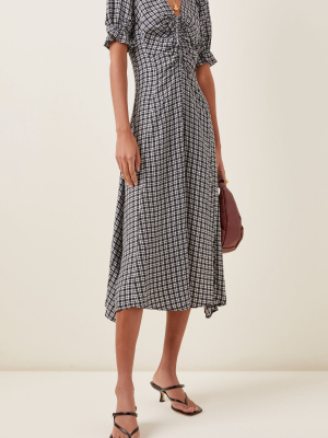 Amber Ruched Check-print Crepe Midi Dress