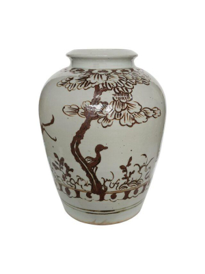 Bird Under Tree Jar, Rusty Brown