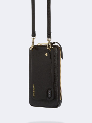 Pebble Leather Expanded Zip Pouch - Black/gold