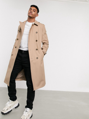 Asos Design Shower Resistant Longline Trench Coat With Belt In Stone