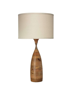 Amphora Table Lamp In Natural Wood With Medium Drum Shade In Stone Linen