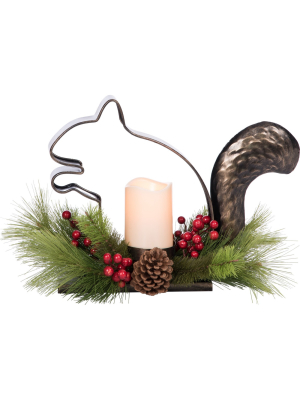 Transpac Metal 19 In. Multicolor Christmas Squirrel Led Candle Centerpiece