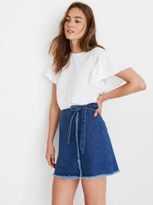 Raw-hem Mini Wrap Skirt In Cardiff Wash