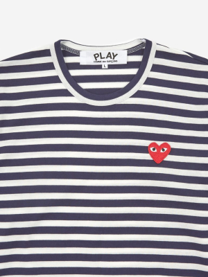 Comme Des Garcons Play Striped Red Heart Longsleeve T-shirt - Navy/white