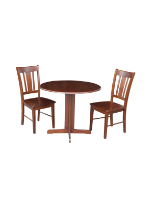 Set Of 3 36" Dual Drop Leaf Table With 2 San Remo Chairs Brown - International Concepts