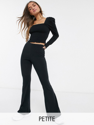 New Look Petite Rib Flared Legging In Black