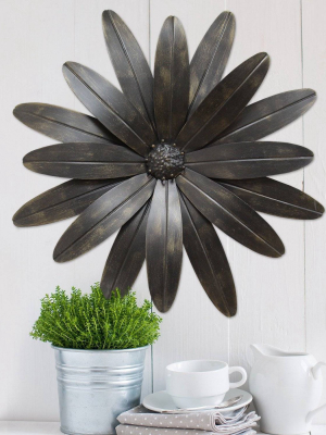 18" X 18" Industrial Flower Wall Decor Black - Stratton Home Décor