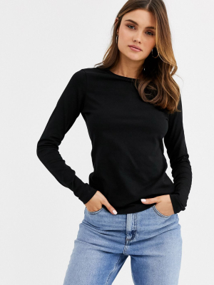 Asos Design Ultimate Organic Cotton Long Sleeve Crew Neck T-shirt In Black