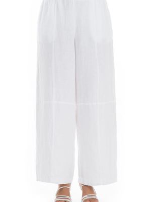 Back Pockets White Linen Trousers