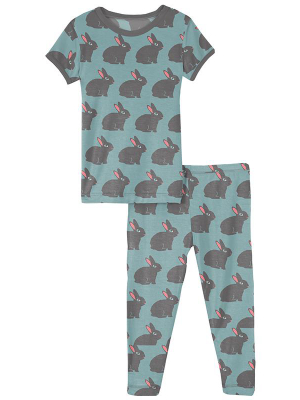 Kickee Pants Short Sleeve Graphic Tee Pajama Set - Jade Forest Rabbit