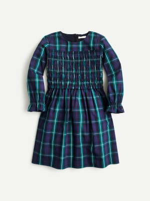 Girls' Smocked Dress In Black Watch Plaid