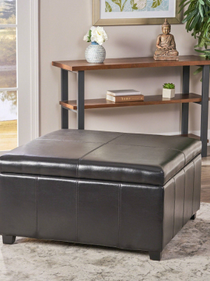 Forrester Bonded Leather Square Storage Ottoman Espresso - Christopher Knight Home