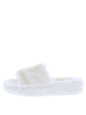 Cuddle White Faux Fur Open Toe Flat Slide Sandal