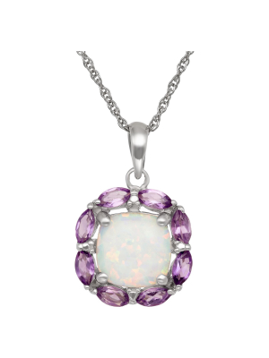 Cushion-cut Opal And Amethyst Pendant In Sterling Silver