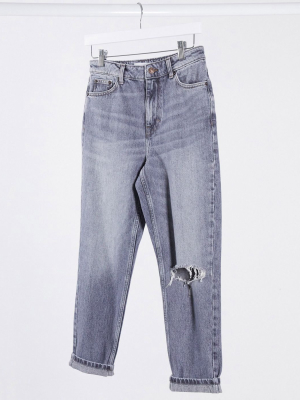 Topshop Ripped Mom Jeans In Gray