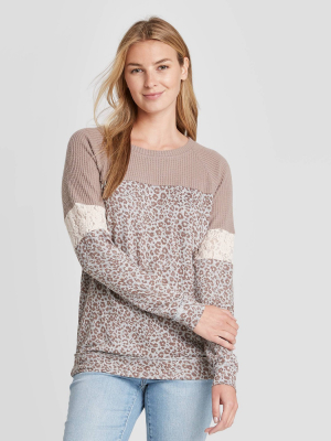 Women's Leopard Print Raglan Long Sleeve Blouse - Knox Rose™ Light Brown