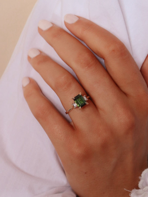 Hero Ring - 14k Polished White Gold Green Tourmaline & Diamond Ring