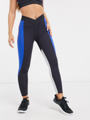 Asos 4505 Paneled Leggings With Rib Waistband And Statement Zip