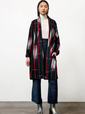 Theca Coat In Handwoven Indigo Ikat