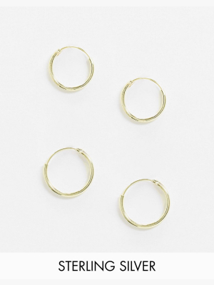 Kingsley Ryan Exclusive Mini Hoop Earrings Set In Sterling Silver Gold Plated