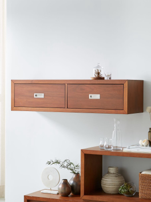 Aspect Walnut 47.5" Floating Cube Shelf With Drawers