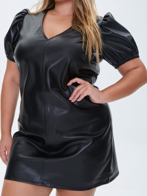 Plus Size Faux Leather Mini Dress