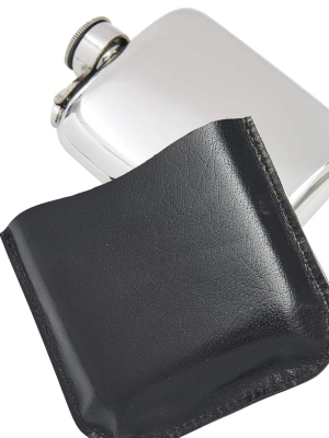 Pewter Pocket Flask And Leather Pouch