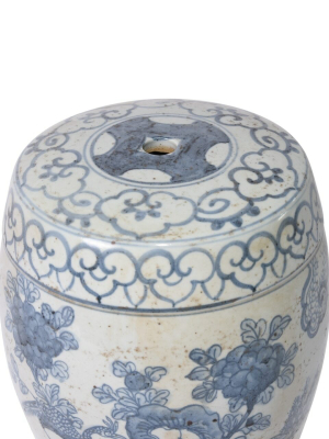 Pheasant Flower Mini Stool, Blue And White