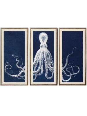 Lord Bodner Triptych In Blue Framed Artwork