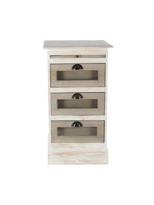 Mahogany Wood Side Chest With Glass White - Olivia & May