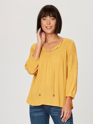 Hannah Eyelet Peasant Blouse With Tassels