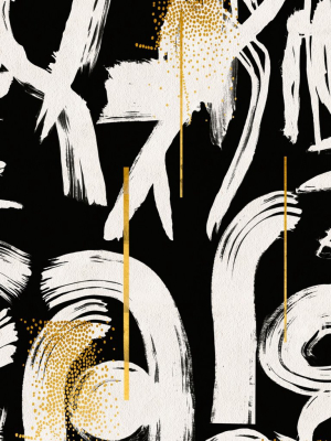 Gestural Abstraction Wallpaper In Black, White, And Gold From The Wallpaper Collectables Collection By Mind The Gap