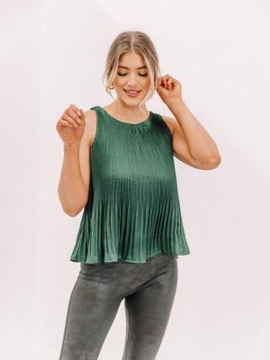 Emerald Pleated Satin Tank