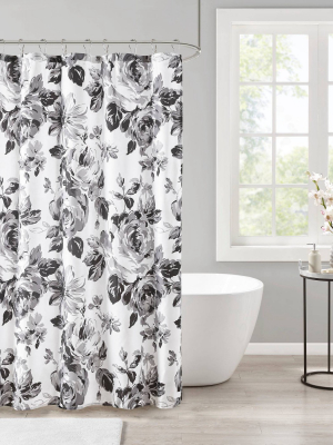 Hannah Floral Printed Shower Curtain Black/white