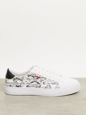 Pull&bear Sneakers With Chunky Sole And Marvel Print In White