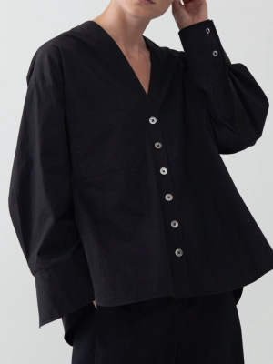 Back Pleat Blouse In Cotton - Black