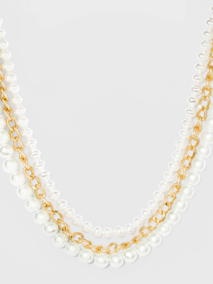 3 Row Pearl And Chain Necklace - A New Day™ Gold