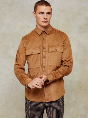 Tan Faux Suede Slim Shirt