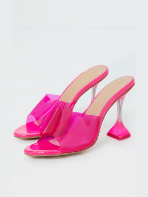 Neon Pink Cake Stand Clear Mule Heels