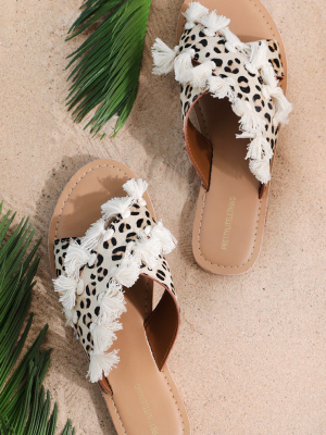 Leopard Cross Strap Tassle Mule Sandal