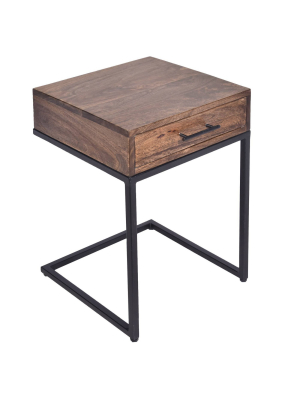 Wooden Side Table With Drawer And Cantilever Iron Base Brown/black - The Urban Port