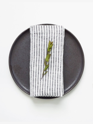 Set Of 12 Black Stripe Linen Napkins Melissa & Sam